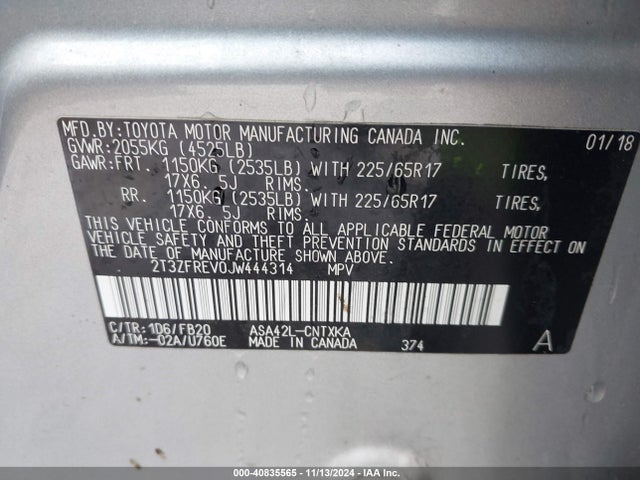 2T3ZFREV0JW444314 Toyota RAV4 LE