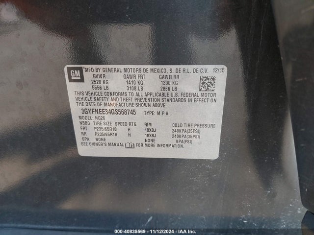 3GYFNEE34GS568745 Cadillac Srx Luxury Collection