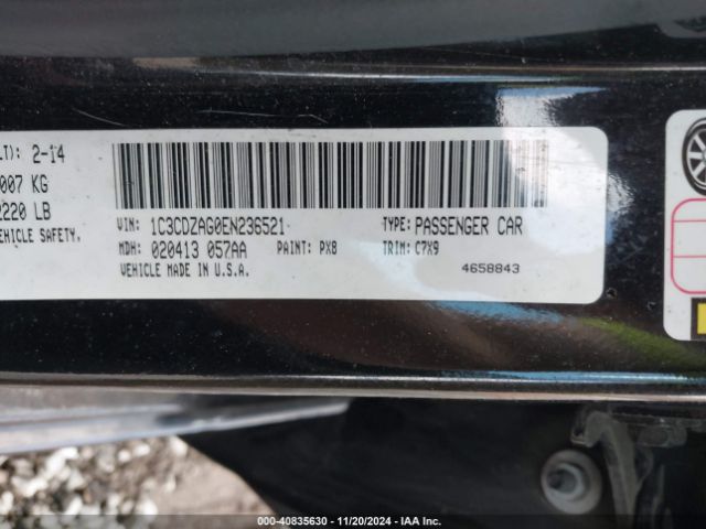 1C3CDZAG0EN236521 Dodge AVENGER SE