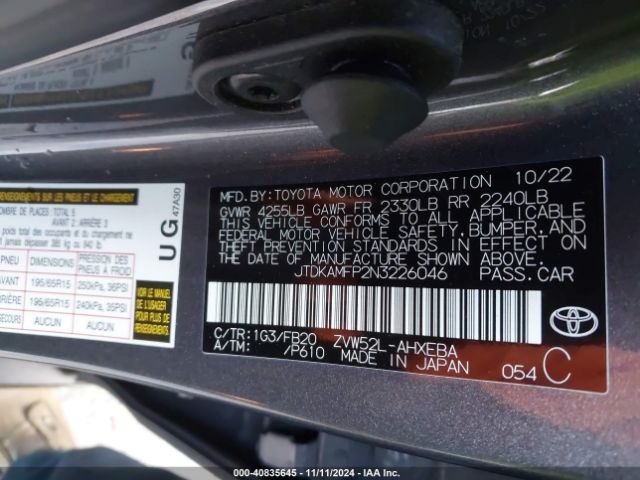 JTDKAMFP2N3226046 Toyota Prius Prime Le