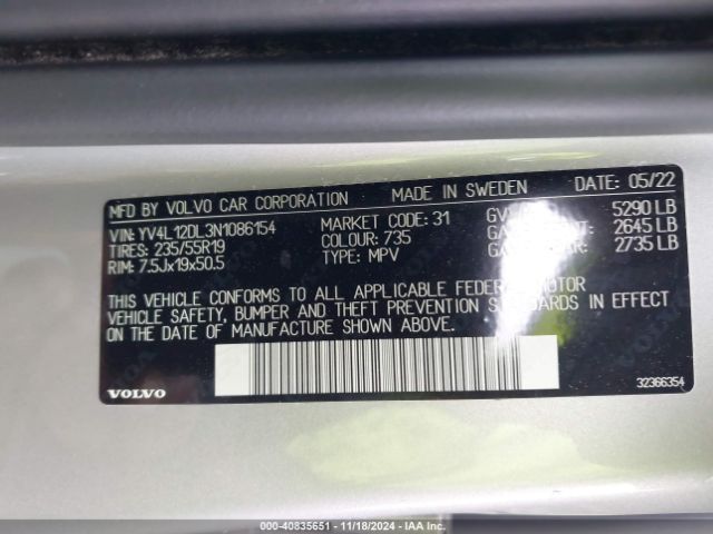 YV4L12DL3N1086154 Volvo Xc60 B5 Inscription