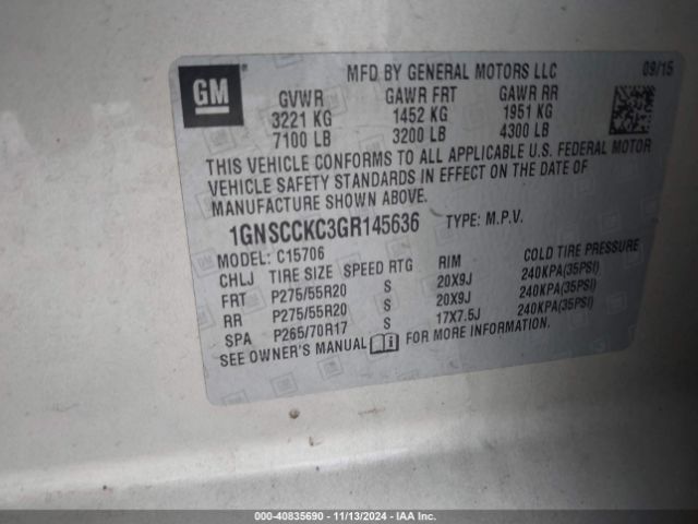 1GNSCCKC3GR145636 Chevrolet Tahoe Ltz