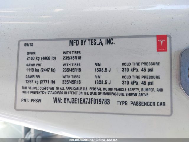 2018 TESLA MODEL 3 5YJ3E1EA7JF019783 Photo 8