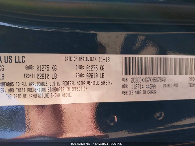 2C3CDXHG7KH567840 Dodge Charger Gt Rwd