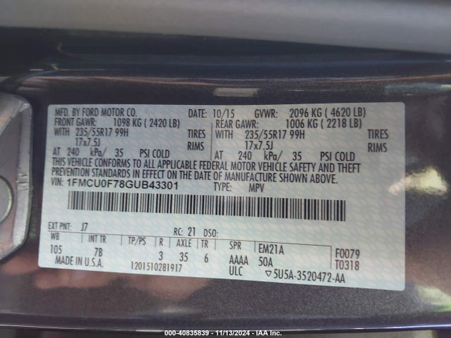 Ford ESCAPE S 2016 1FMCU0F78GUB43301 Image 9