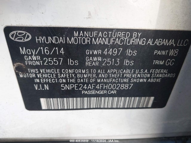 Hyundai SONATA SE 2015 5NPE24AF4FH002887 Image 9