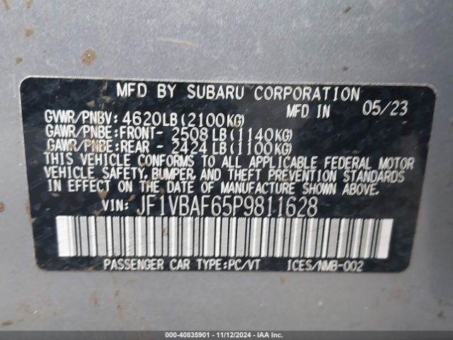 JF1VBAF65P9811628 Subaru Wrx Premium