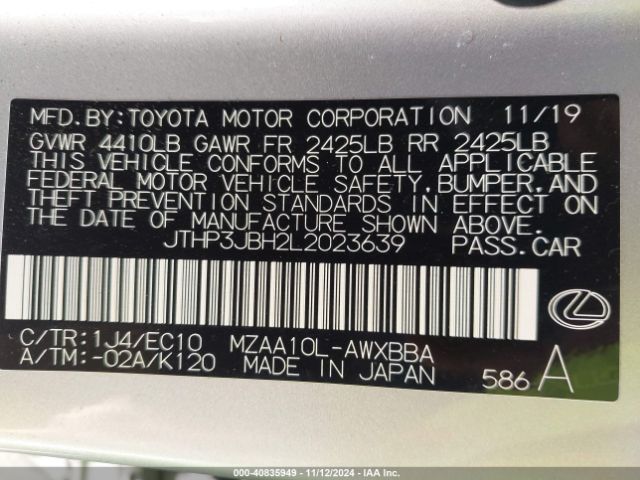 JTHP3JBH2L2023639 Lexus UX 200