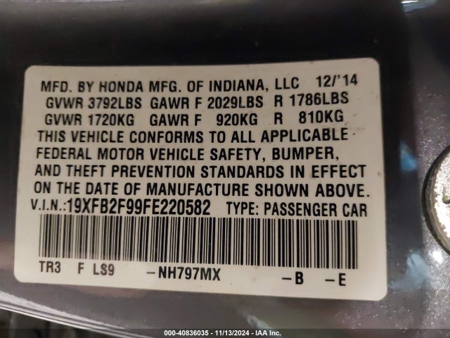 Honda Civic Ex-l 2015 19XFB2F99FE220582 Image 9