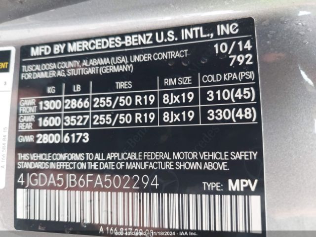 4JGDA5JB6FA502294 Mercedes-Benz ML 350