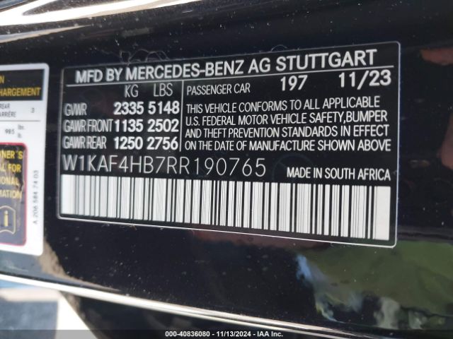 W1KAF4HB7RR190765 Mercedes-Benz C 300