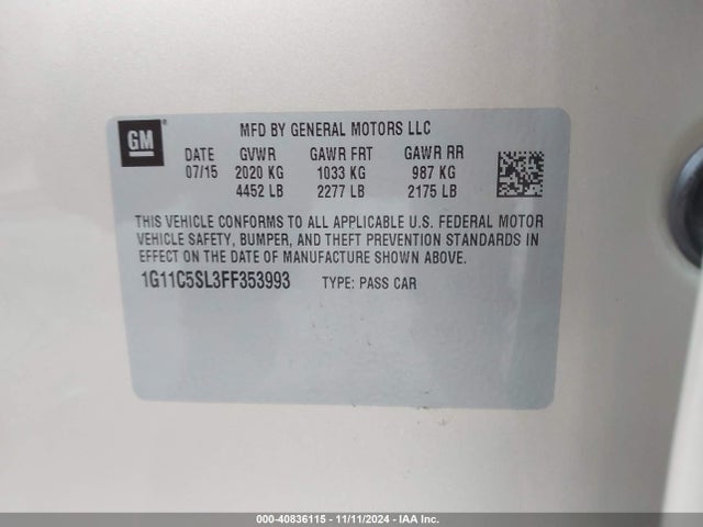 Chevrolet MALIBU 1LT 2015 1G11C5SL3FF353993 Image 9