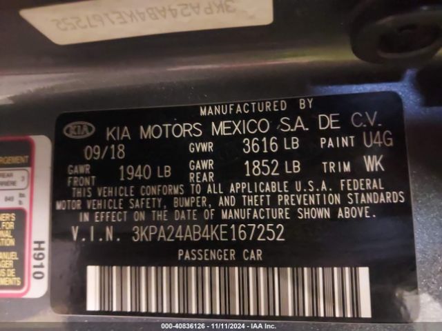 3KPA24AB4KE167252 KIA RIO S
