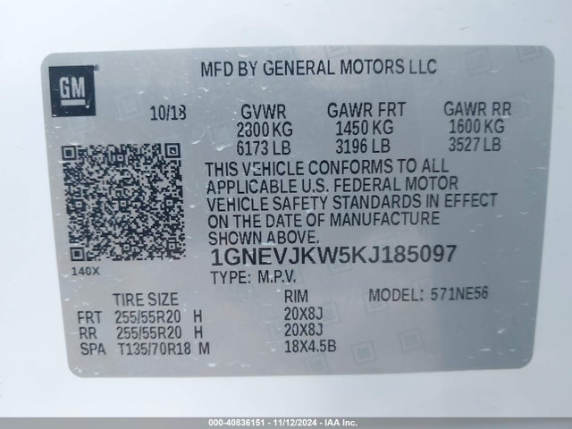 1GNEVJKW5KJ185097 Chevrolet Traverse High Country