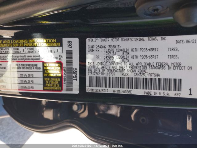 5TFAZ5CN9MX110797 Toyota Tacoma Trd Sport