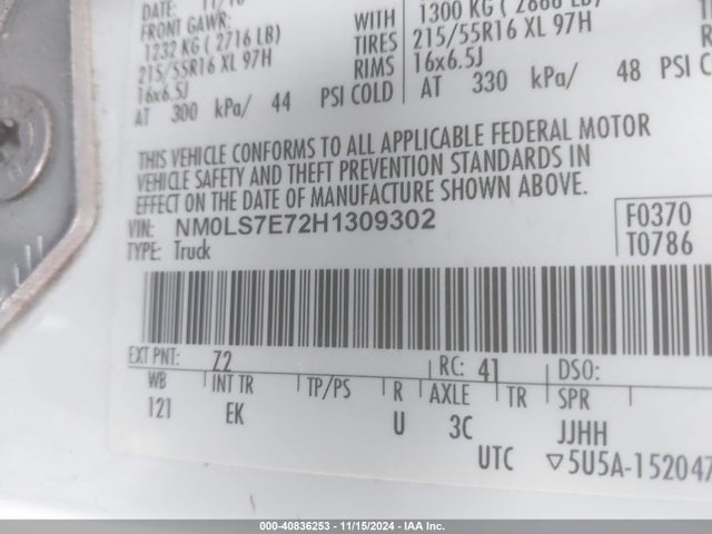 NM0LS7E72H1309302 Ford Transit Connect Xl