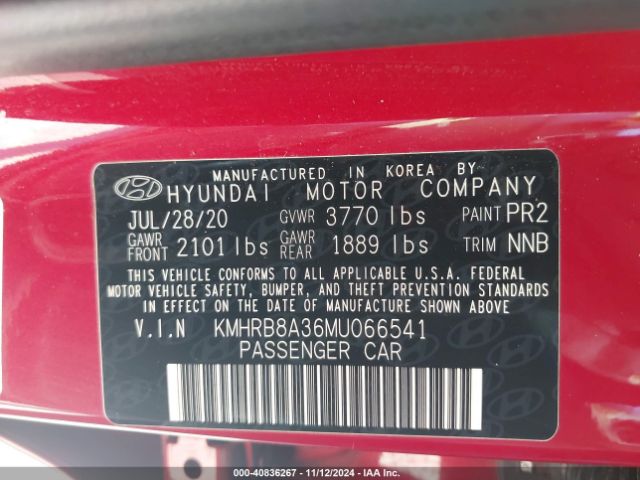 KMHRB8A36MU066541 Hyundai Venue Se