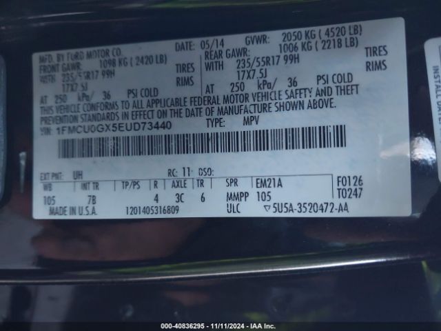 1FMCU0GX5EUD73440 Ford ESCAPE SE