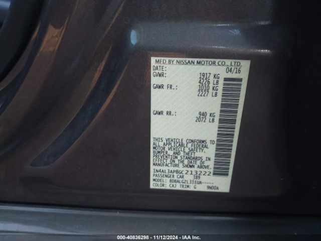 1N4AL3AP8GC213222 Nissan Altima 2.5/2.5 S/2.5 Sl/2.5 Sr/2.5 Sv