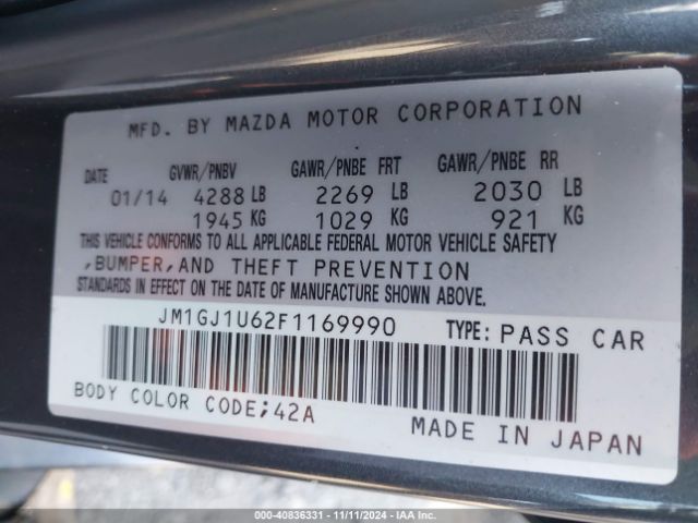 JM1GJ1U62F1169990 Mazda MAZDA6