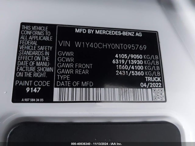 W1Y40CHY0NT095769 Mercedes-Benz Sprinter 2500 High Roof I4