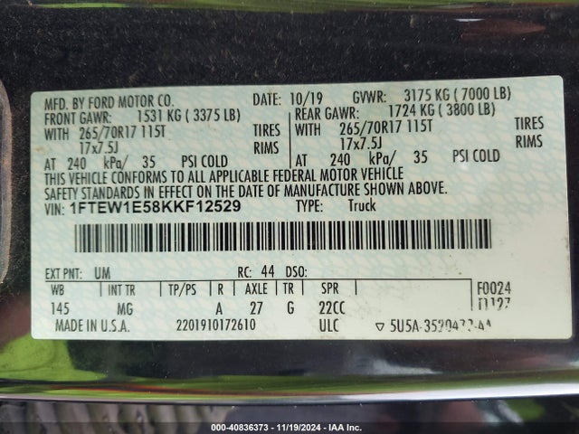 Ford F-150 Xlt 2019 1FTEW1E58KKF12529 Image 9