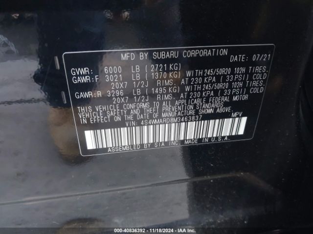 4S4WMARD8M3463837 Subaru Ascent Touring