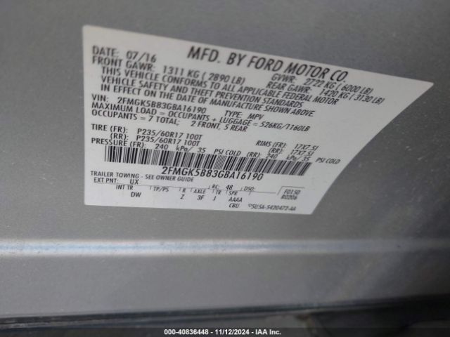 2FMGK5B83GBA16190 Ford FLEX SE