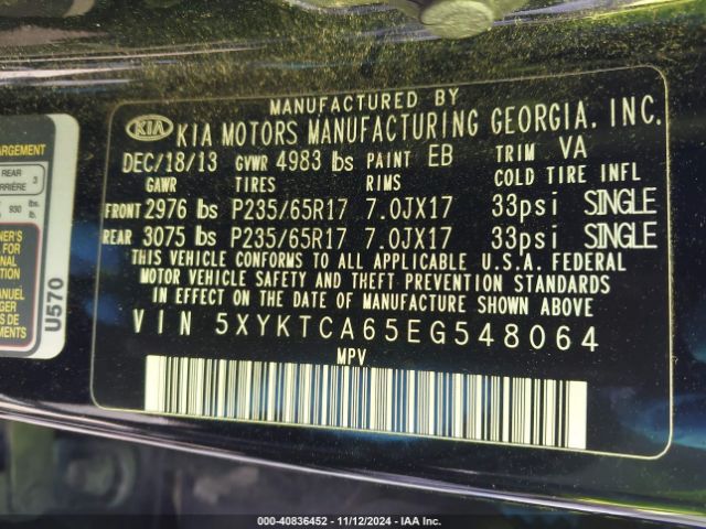 5XYKTCA65EG548064 KIA SORENTO LX