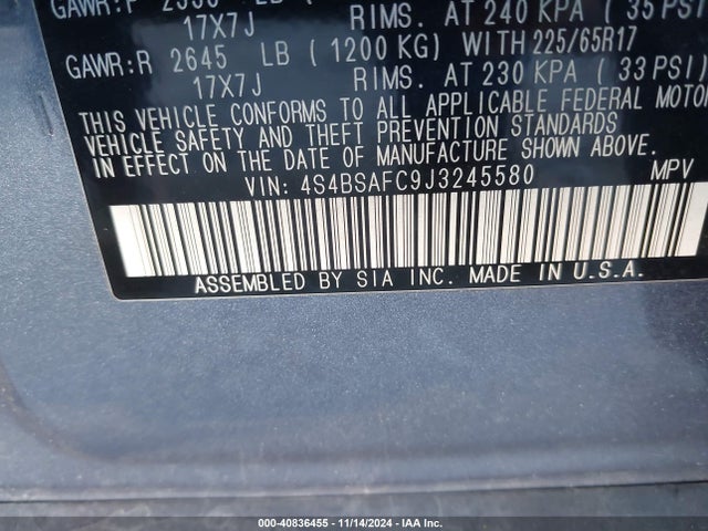 Subaru Outback 2.5i Premium 2018 4S4BSAFC9J3245580 Image 9