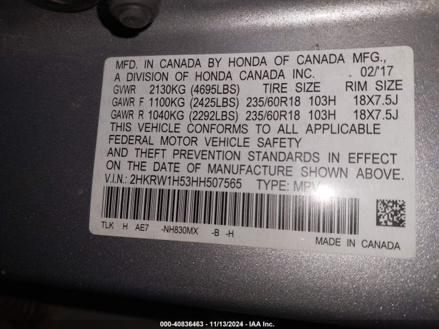 Honda CR-V EX 2017 2HKRW1H53HH507565 Image 9