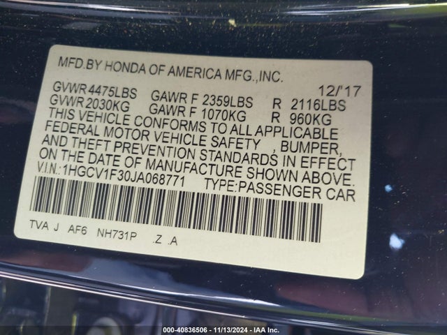 1HGCV1F30JA068771 Honda Accord Sport