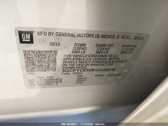 Chevrolet Silverado 1500 Custom Trail Boss 2019 3GCPYCEH3KG122079 Image 9