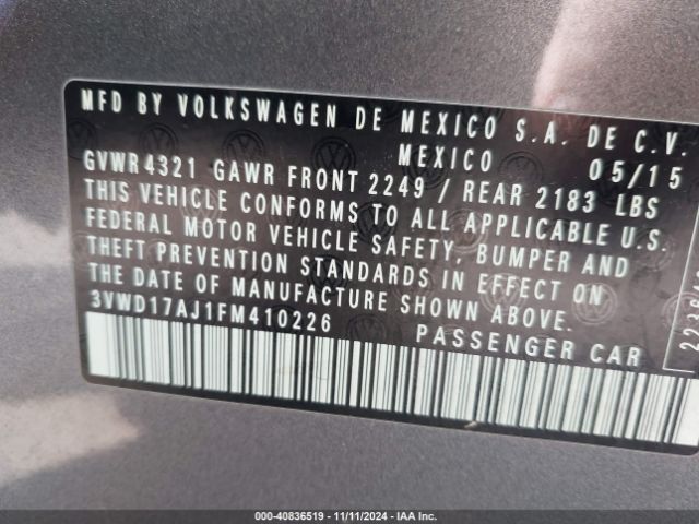 3VWD17AJ1FM410226 Volkswagen Jetta 1.8t Se