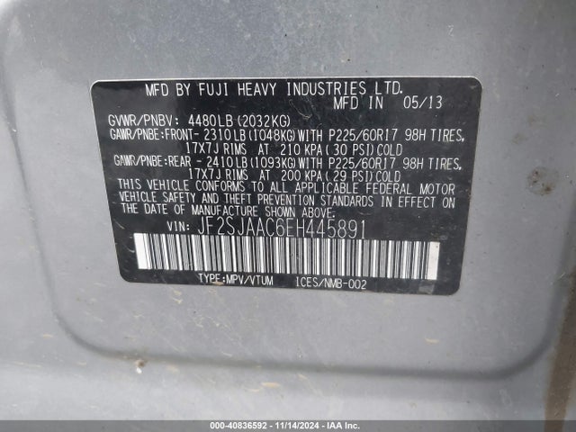 JF2SJAAC6EH445891 Subaru Forester 2.5i