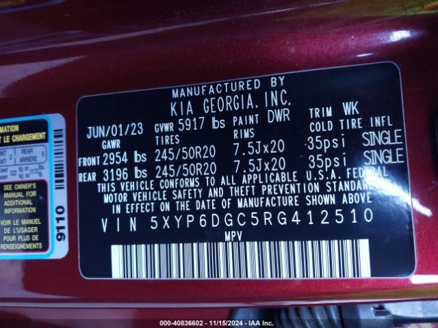 5XYP6DGC5RG412510 KIA Telluride S