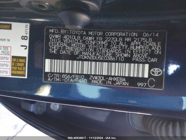 JTDKN3DU5E0386110 Toyota Prius