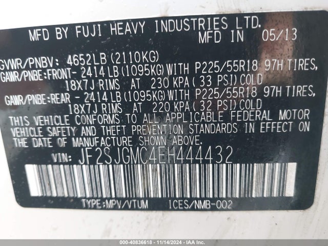 JF2SJGMC4EH444432 Subaru Forester 2.0xt Touring