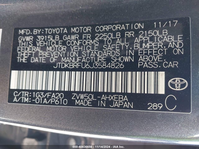 Toyota Prius Two 2018 JTDKBRFU6J3584826 Image 9