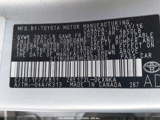 Toyota COROLLA LE 2017 2T1BURHE9HC803005 Image 9