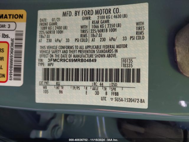 3FMCR9C69MRB04849 Ford Bronco Sport Outer Banks