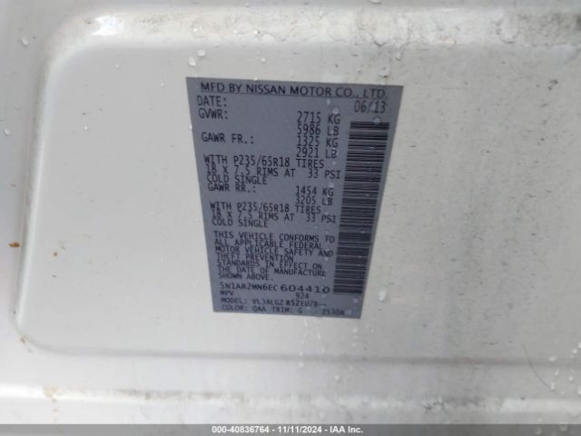 5N1AR2MN6EC604410 Nissan Pathfinder Sl