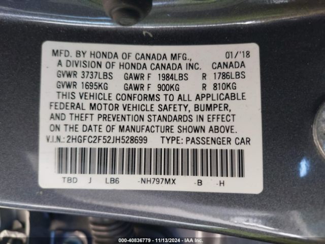 2HGFC2F52JH528699 Honda Civic Lx