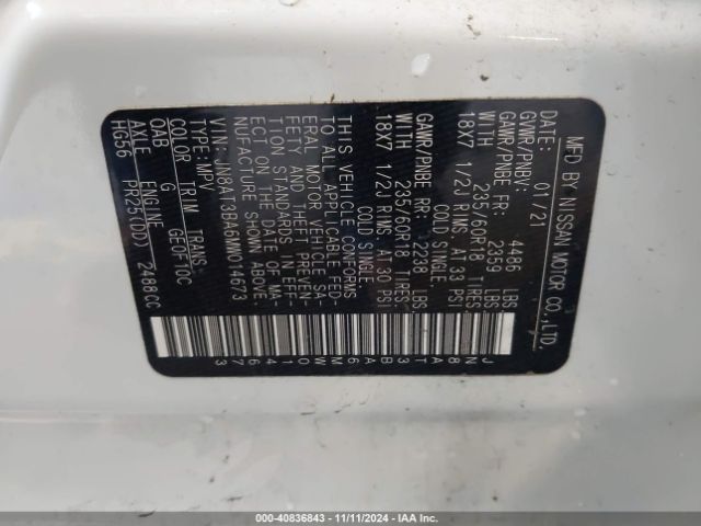 JN8AT3BA6MW014673 Nissan Rogue Sv Fwd