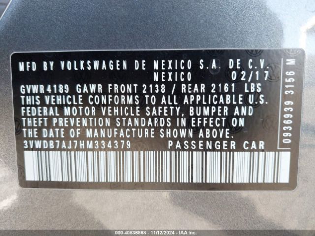 3VWDB7AJ7HM334379 Volkswagen Jetta 1.4t Se