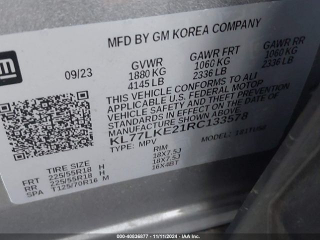 KL77LKE21RC133578 Chevrolet Trax Fwd Activ