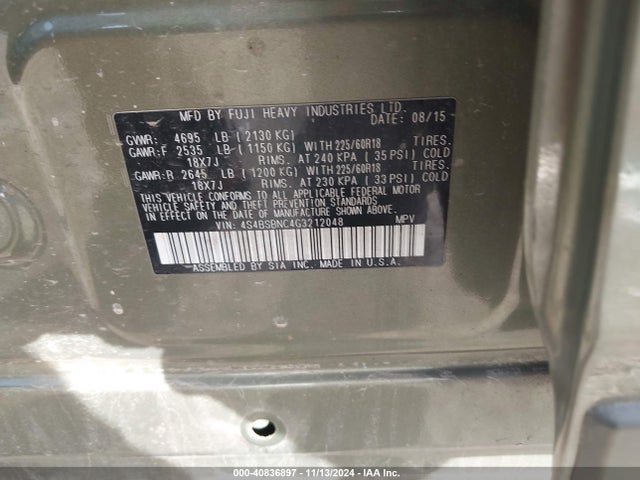 Subaru Outback 2.5i Limited 2016 4S4BSBNC4G3212048 Image 9