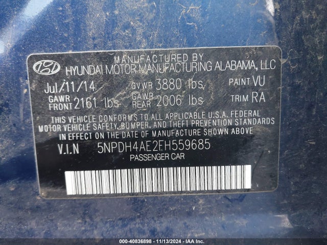 Hyundai ELANTRA SE 2015 5NPDH4AE2FH559685 Image 9