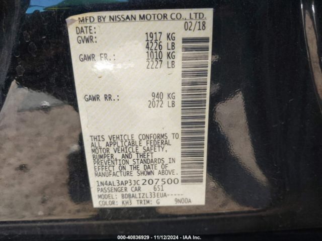1N4AL3AP3JC207500 Nissan Altima 2.5 Sv