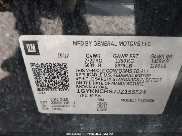 1GYKNCRS7JZ155524 Cadillac XT5 LUXURY